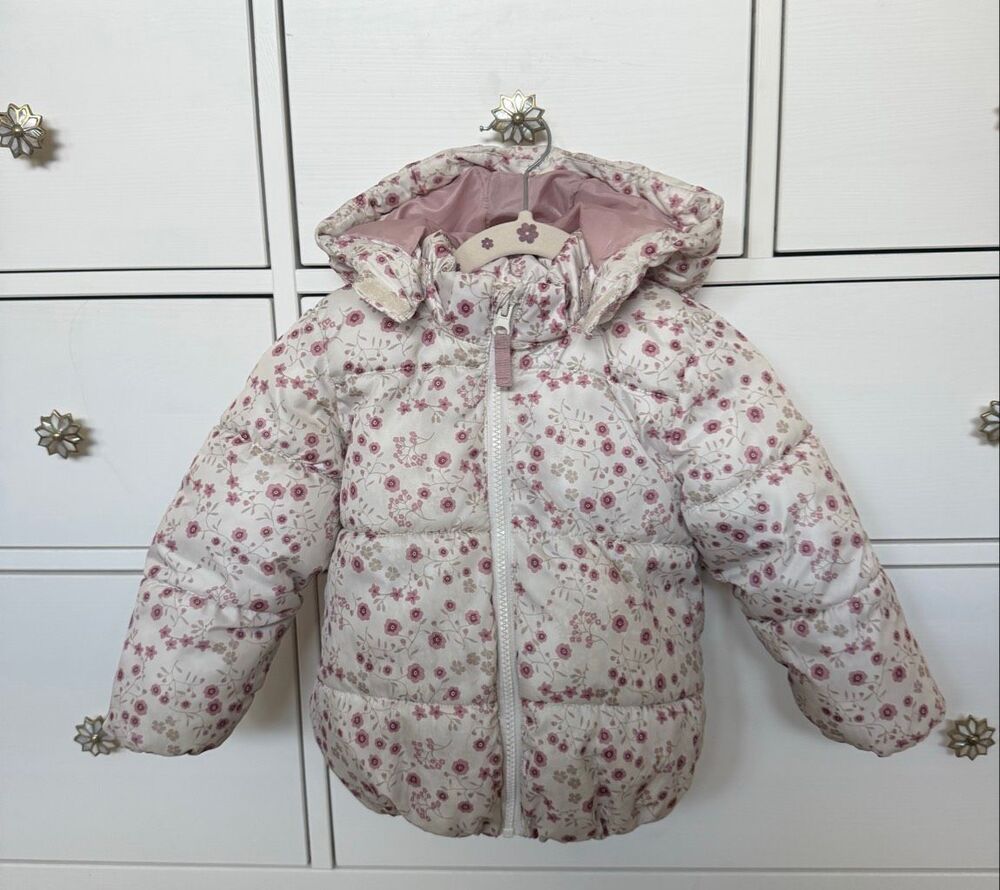 H&M 2T Girls Floral Hooded Puffer Jacket